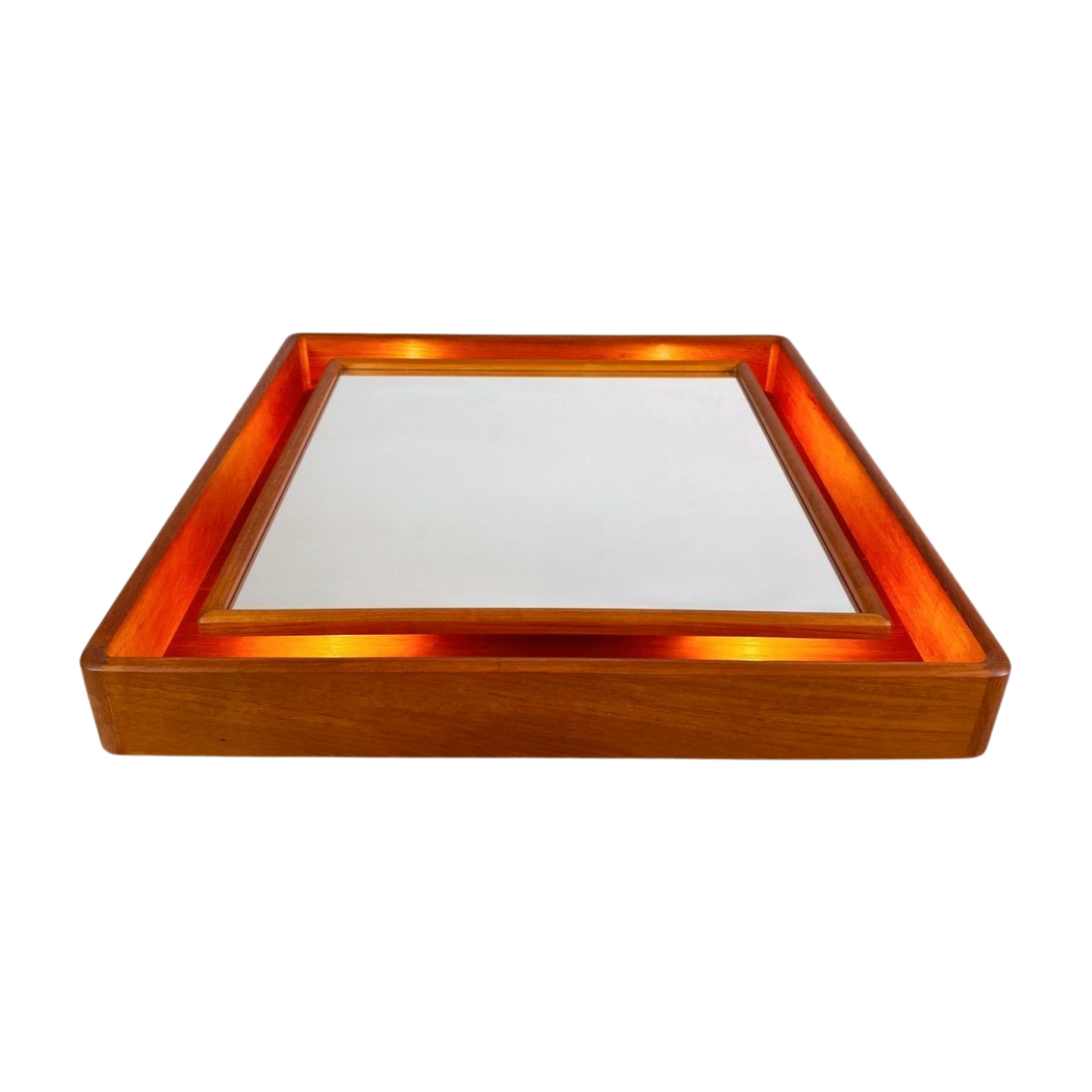 Beleuchteter Midcentury Spiegel Pedersen & Hansen Teak Vintage