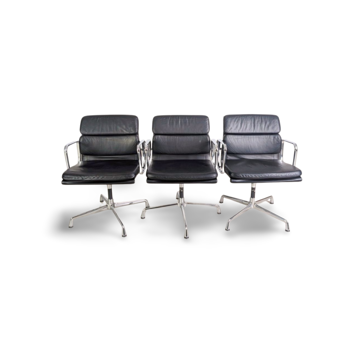 3x Original Vitra EA 208 soft pad schwarz Leder Stuhl Charles Eames
