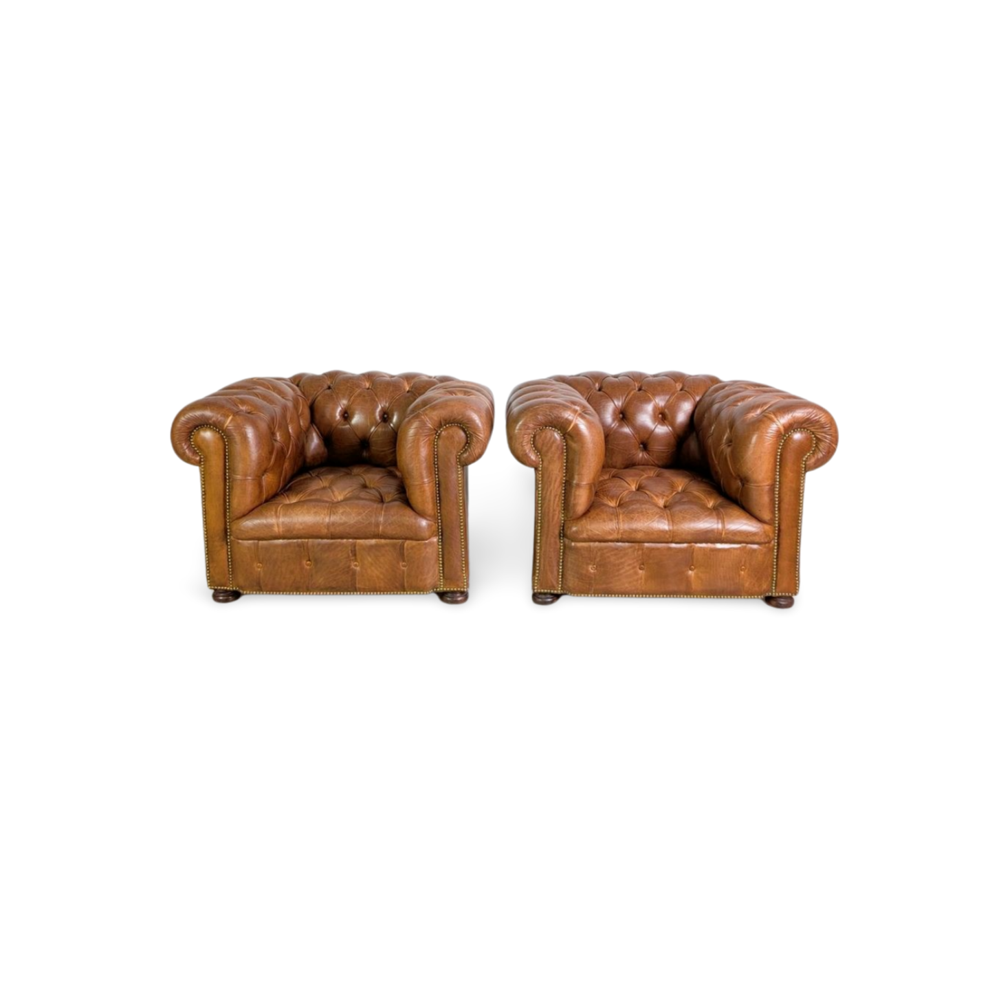 2x Original handgefertigte Chesterfield Sessel England 1920 Antik